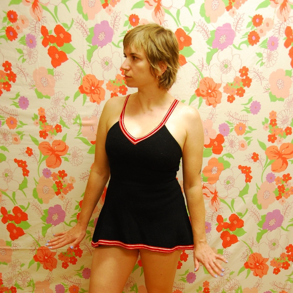 1920s navy wool swim play suit S/M